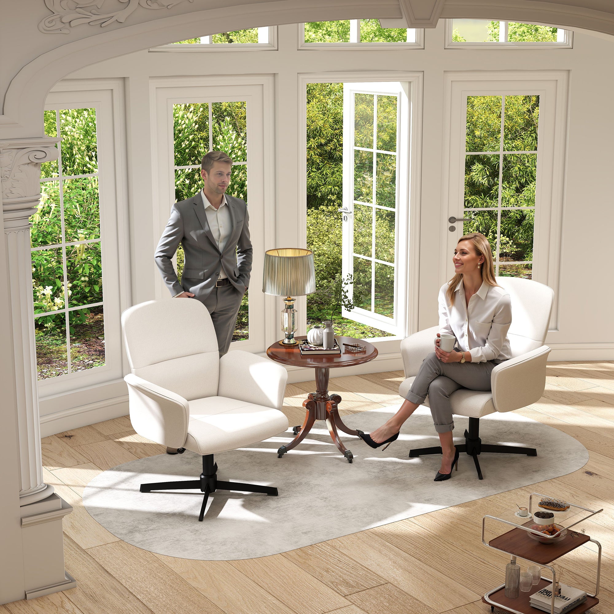 Thomasina Adjustable Office Chair in Beige & Suede Brown