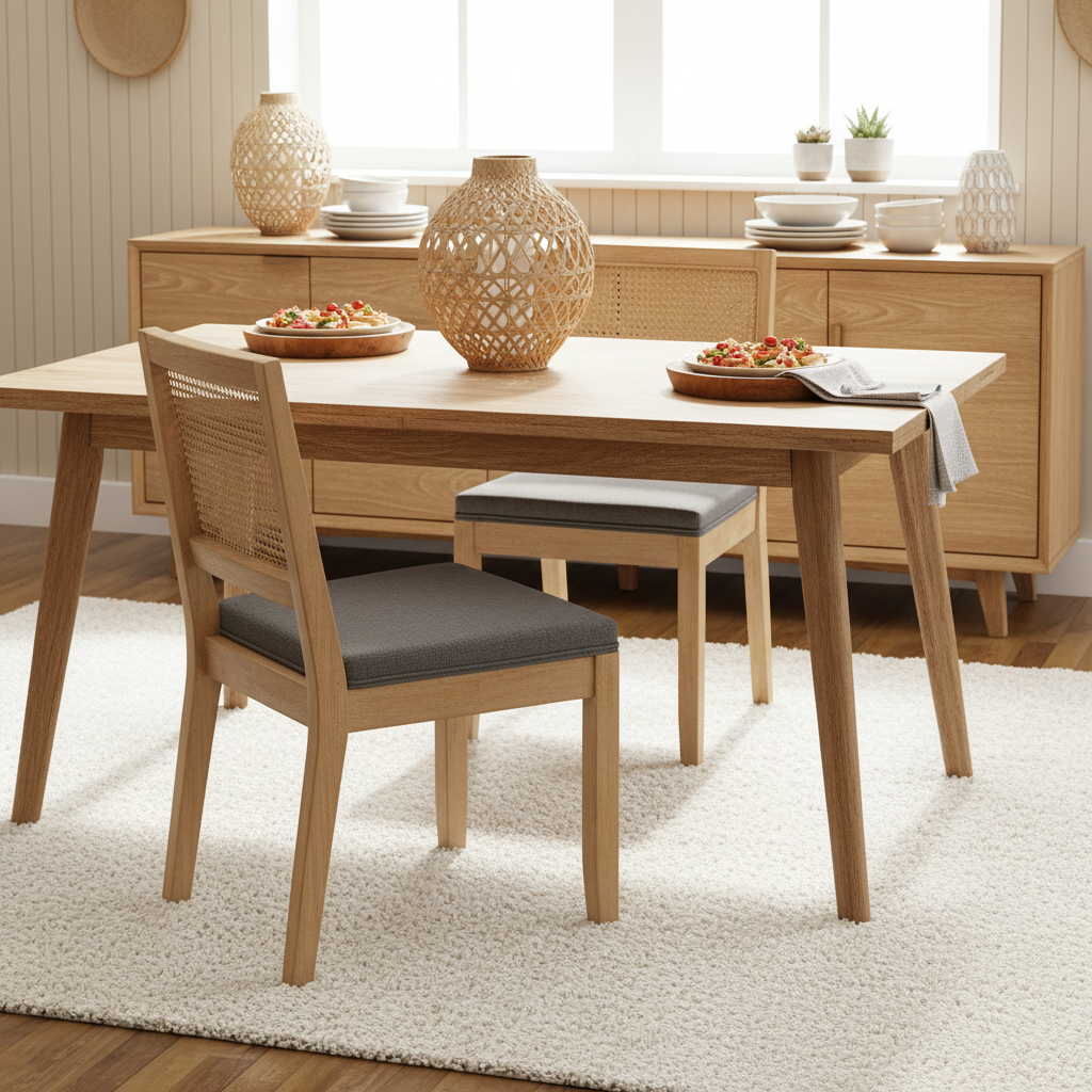 Huron Mid Century Rattan Dining Chairs Set of 2