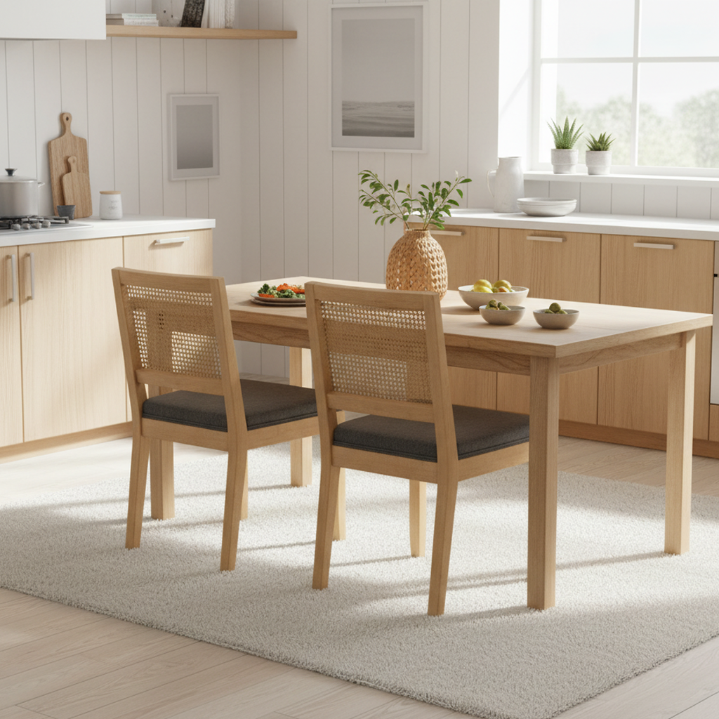 Huron Mid Century Rattan Dining Chairs Set of 2