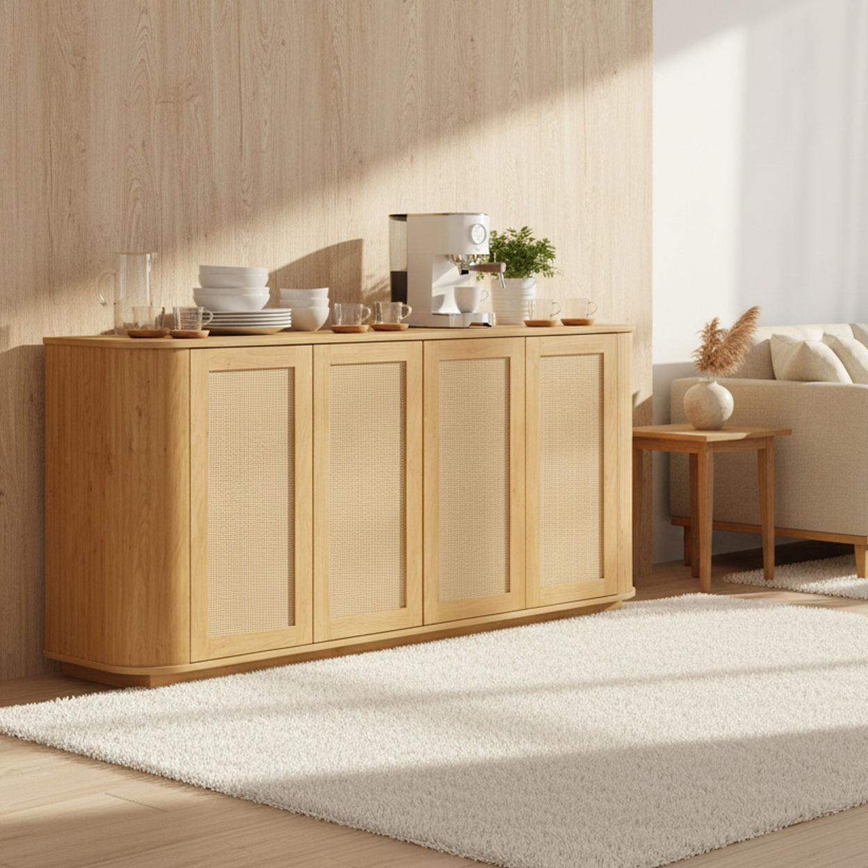 Corsica 64" Rattan Sideboard Storage Cabinet