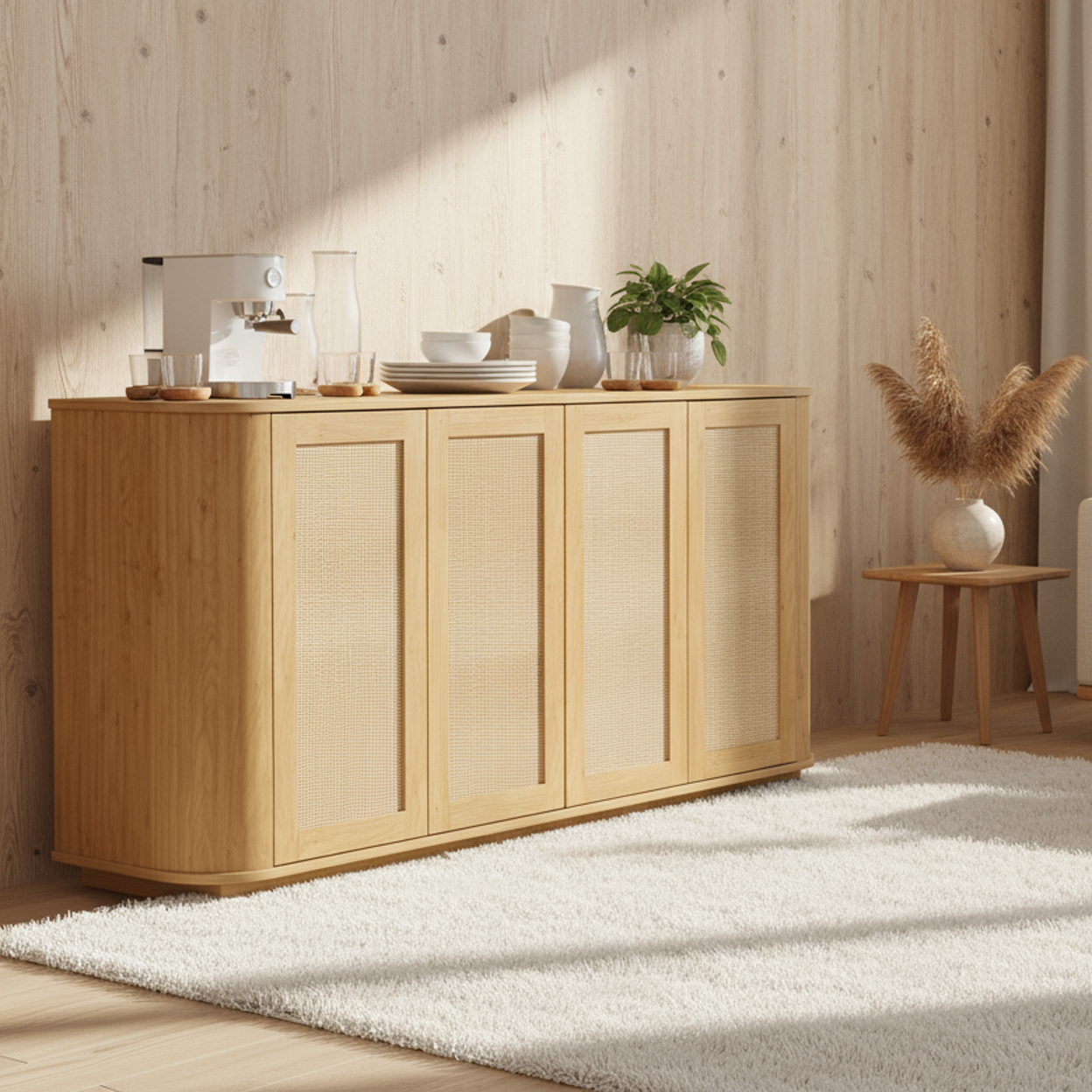 Corsica 64" Rattan Sideboard Storage Cabinet