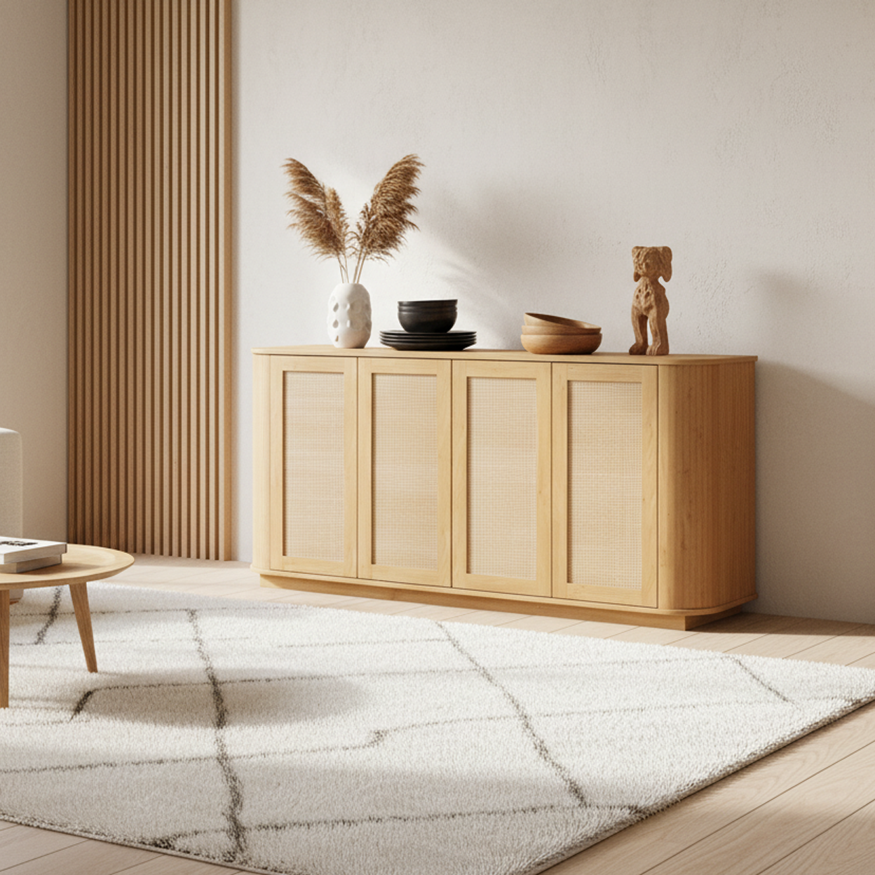 Corsica 64" Rattan Sideboard Storage Cabinet