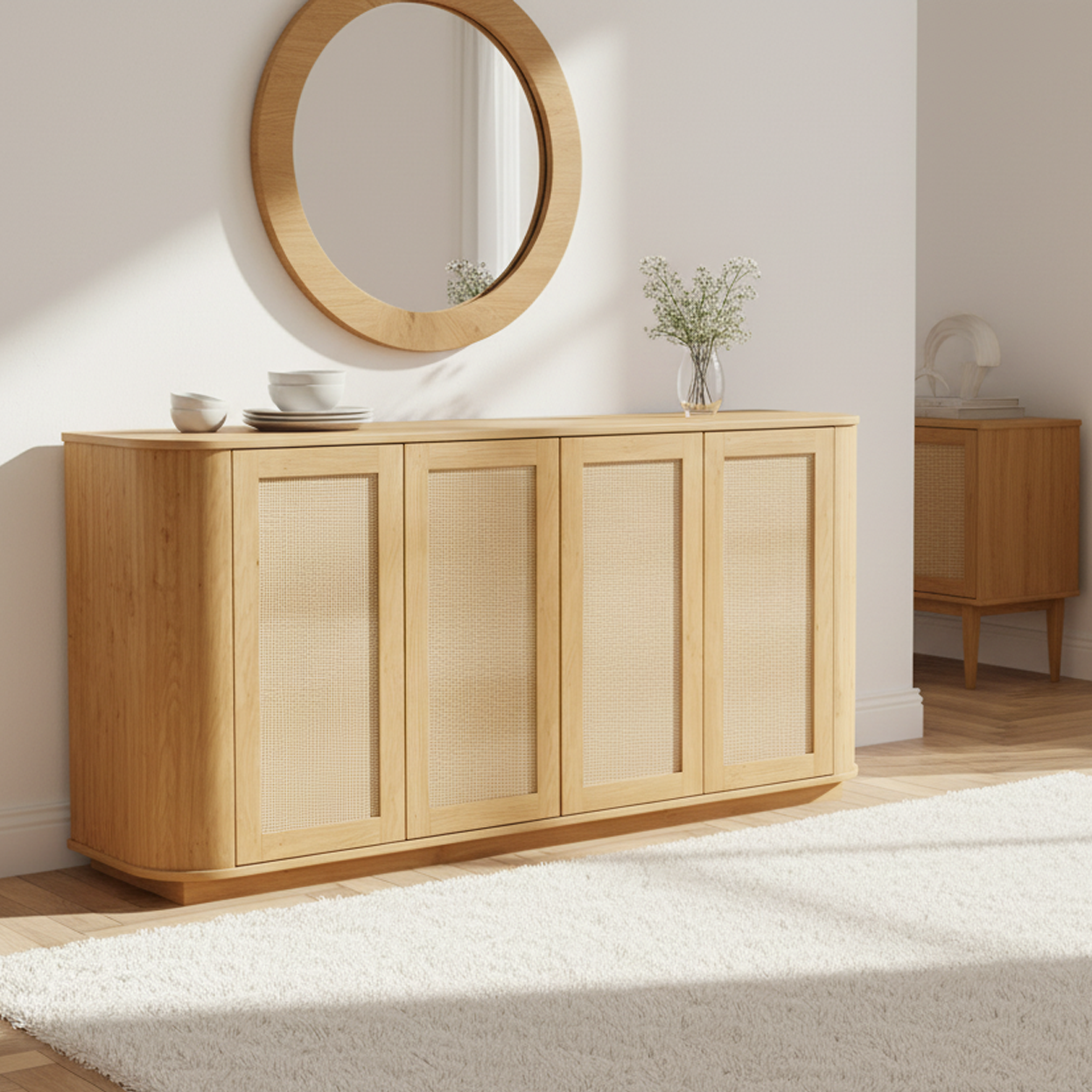 Corsica 64" Rattan Sideboard Storage Cabinet