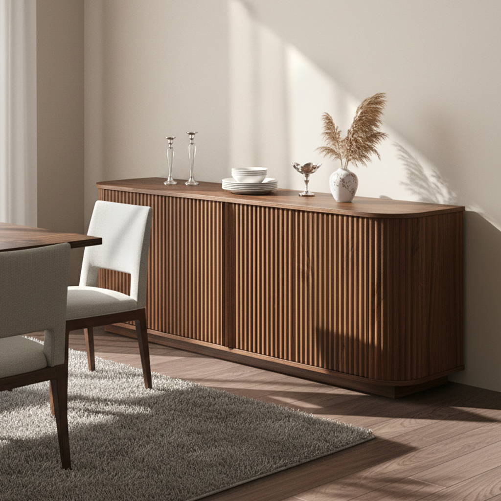 Kyoto Sideboard TV Cabinet with Fluted Doors & Drawers, Walnut