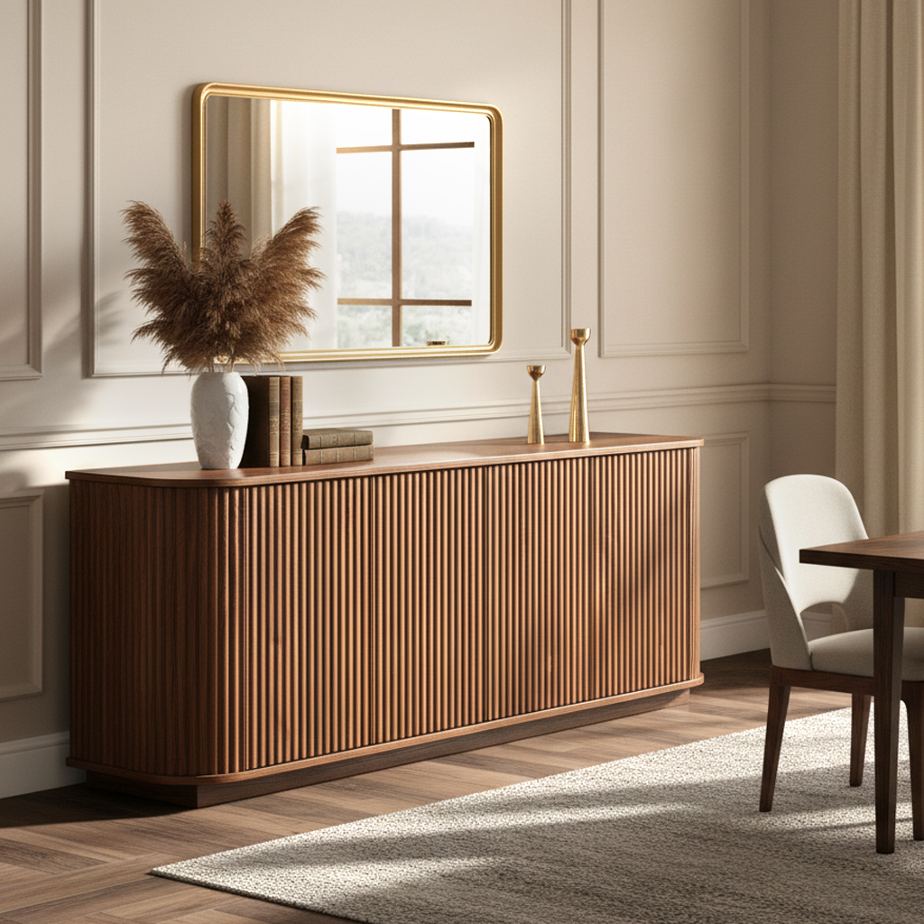 Kyoto Sideboard TV Cabinet with Fluted Doors & Drawers, Walnut