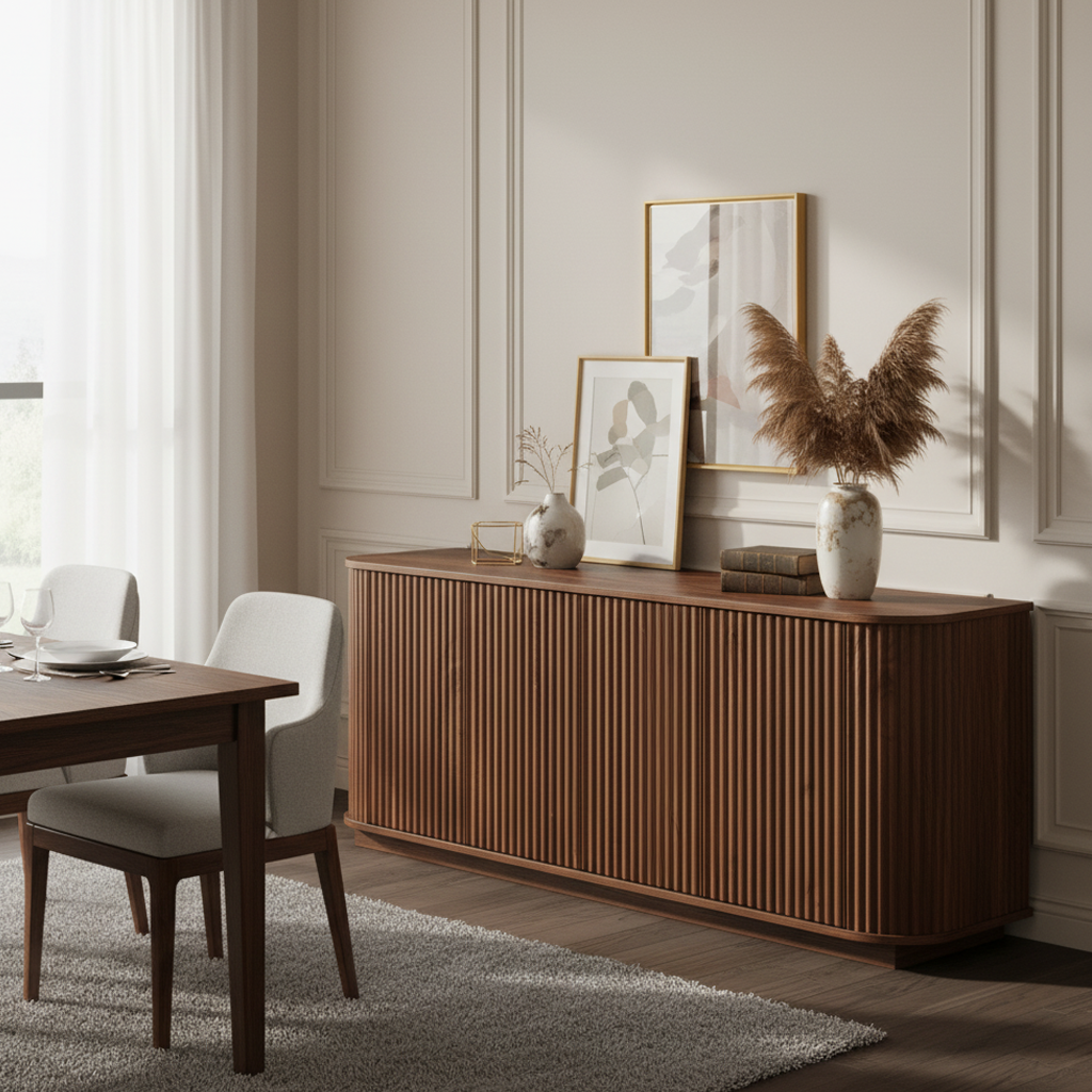 Kyoto Sideboard TV Cabinet with Fluted Doors & Drawers, Walnut
