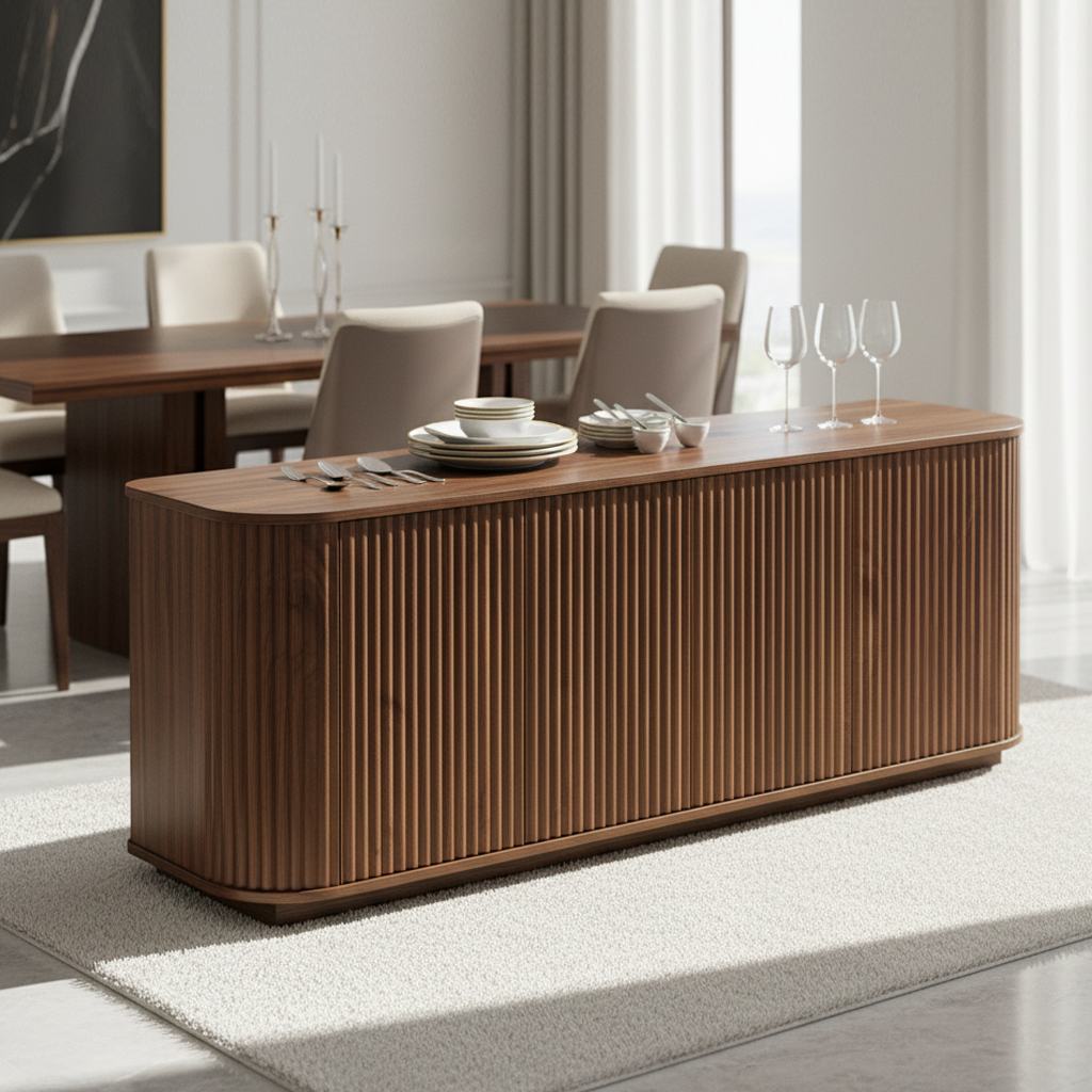 Kyoto Sideboard TV Cabinet with Fluted Doors & Drawers, Walnut