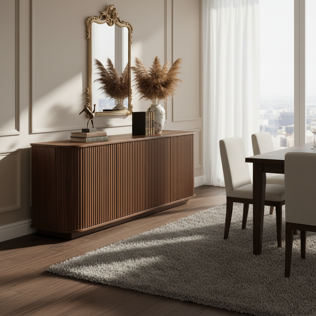 Kyoto Sideboard TV Cabinet with Fluted Doors & Drawers, Walnut