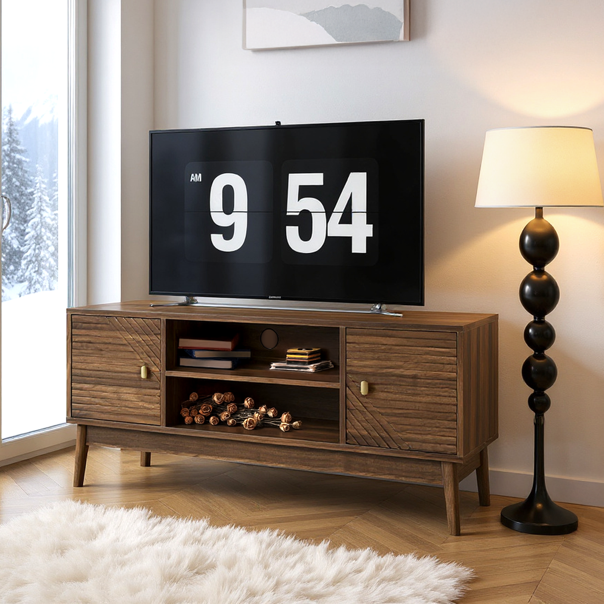 Brno Mid-Century Modern TV Stand with Storage Cabinets