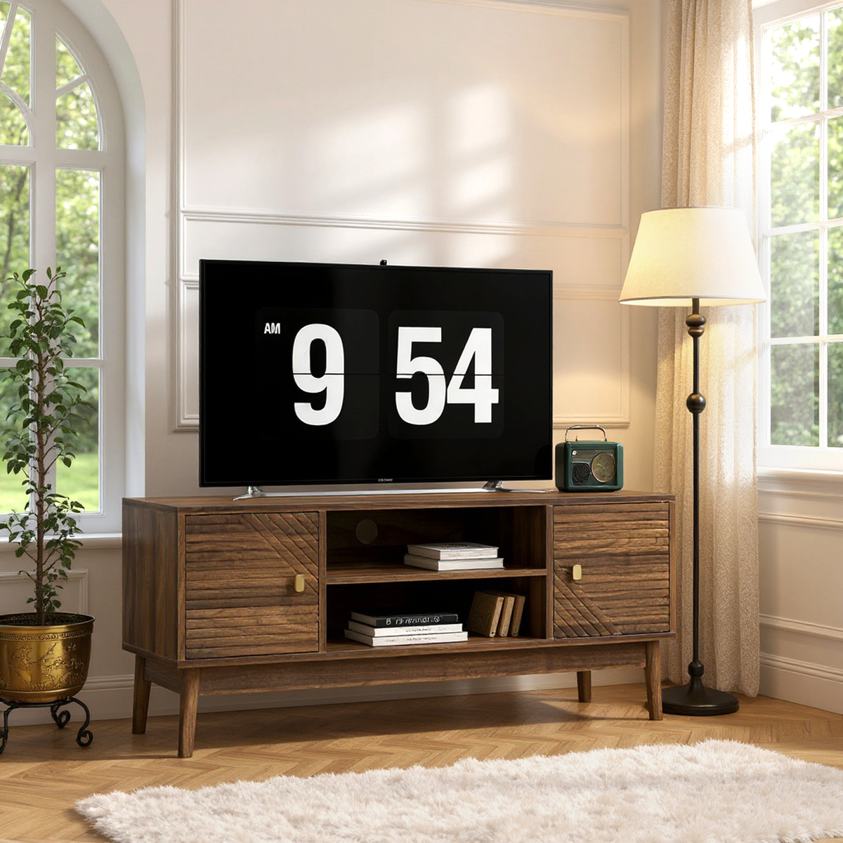 Brno Mid-Century Modern TV Stand with Storage Cabinets