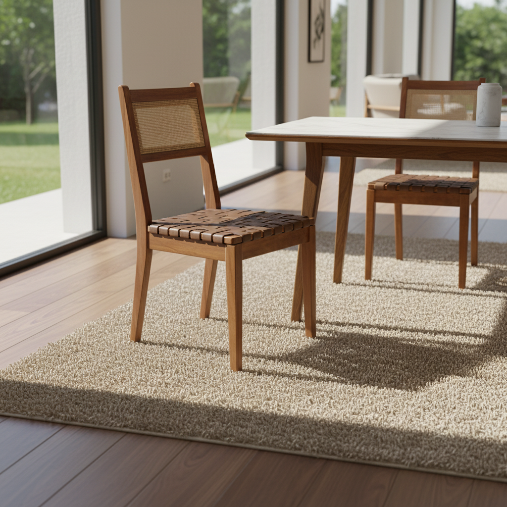 Tagus Modern Rattan Leather Woven Strips Dining Chair Set of 2