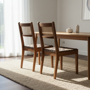 Tagus Modern Rattan Leather Woven Strips Dining Chair Set of 2