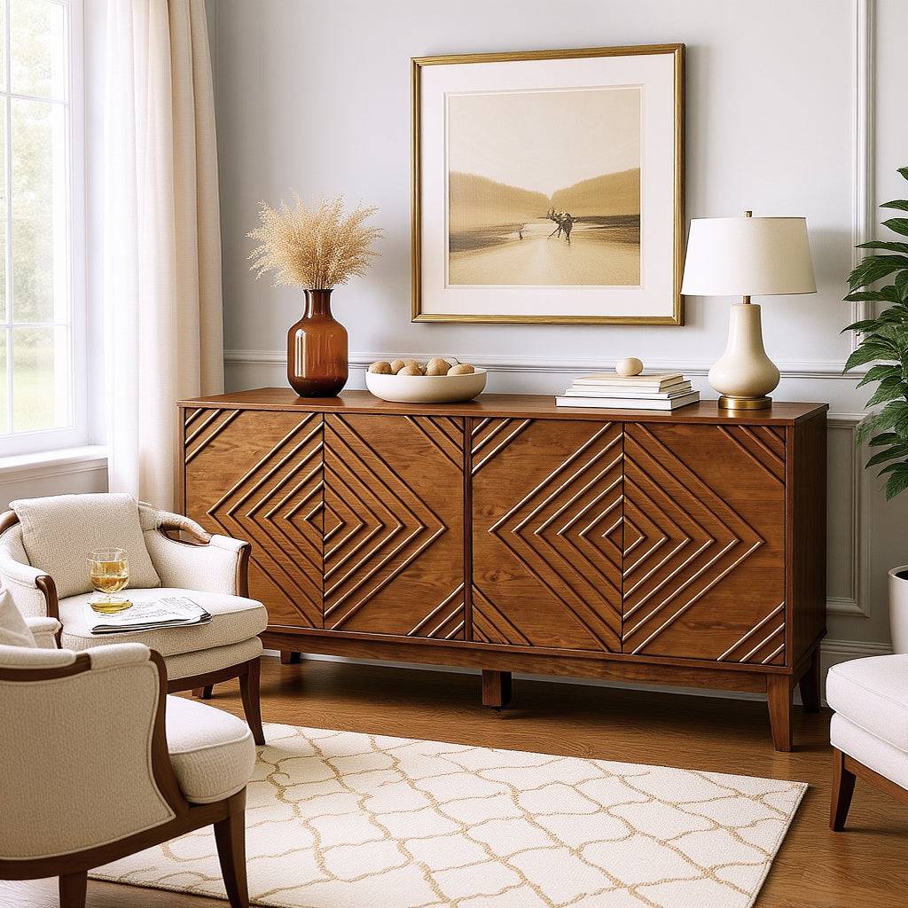 Bauhaus Geometric 61" Sideboard Buffet Cabinet with Storage
