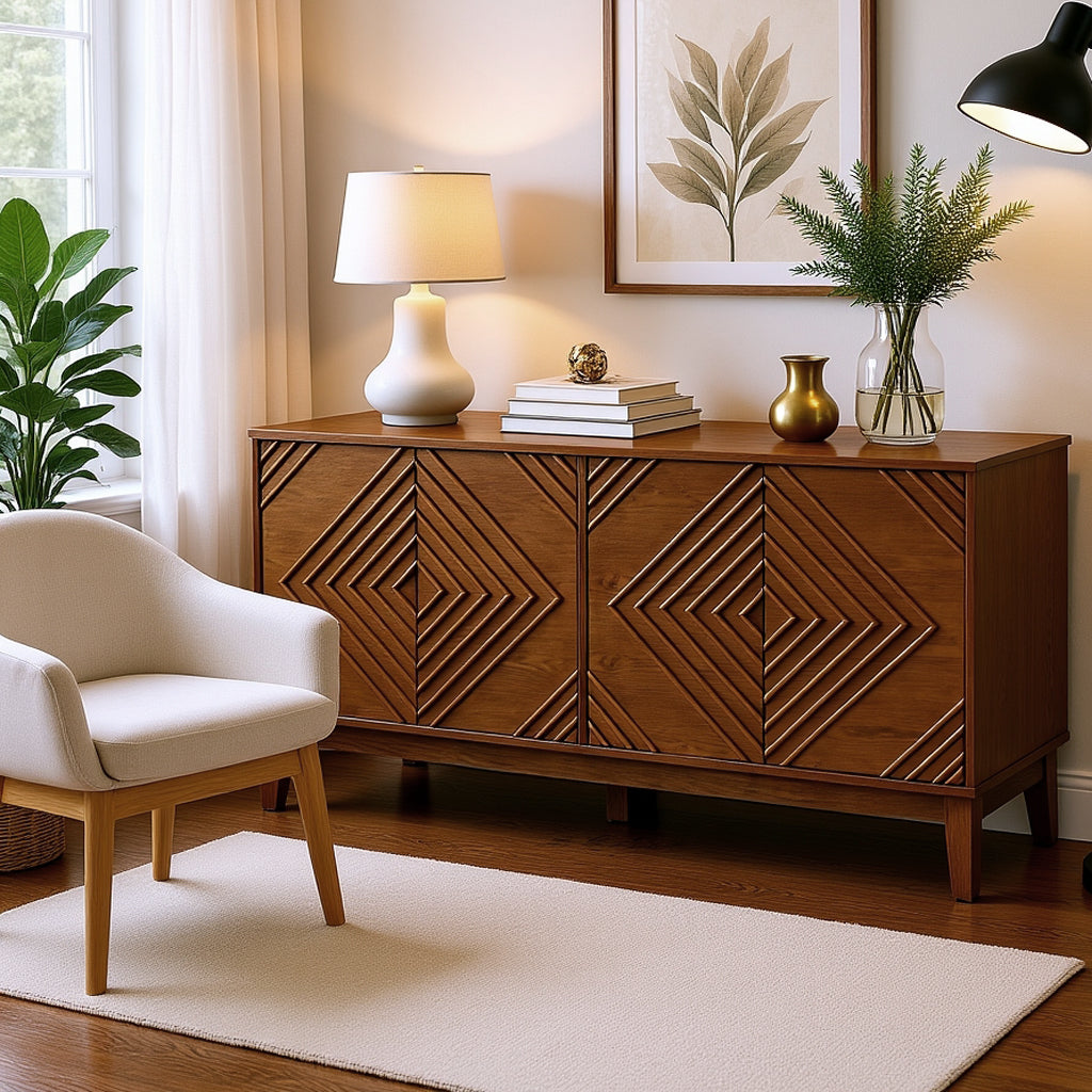 Bauhaus Geometric 61" Sideboard Buffet Cabinet with Storage