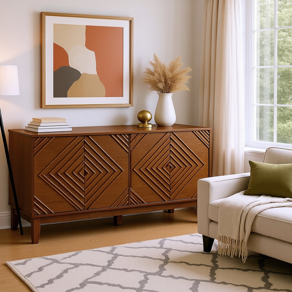 Bauhaus Geometric 61" Sideboard Buffet Cabinet with Storage
