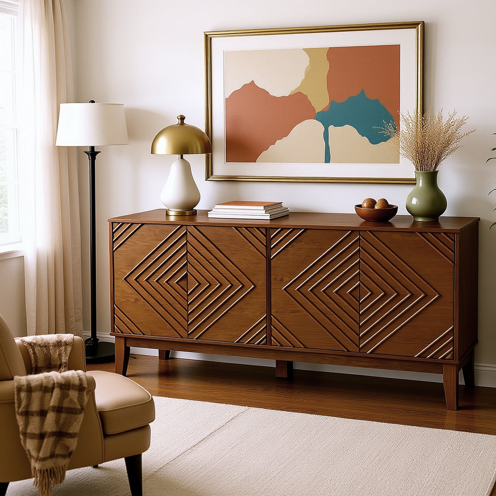Bauhaus Geometric 61" Sideboard Buffet Cabinet with Storage