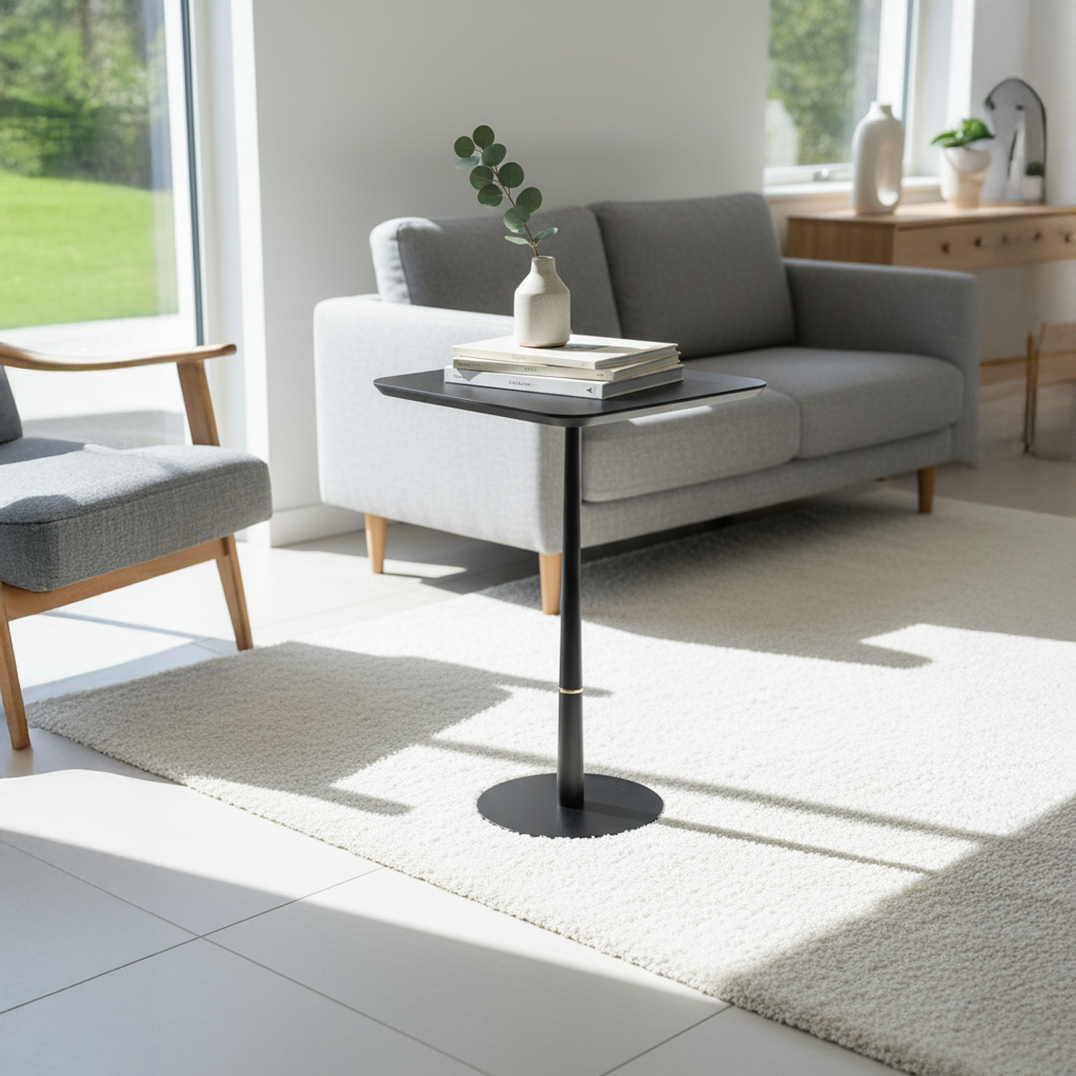 Crete Square Side Table with Metal Leg