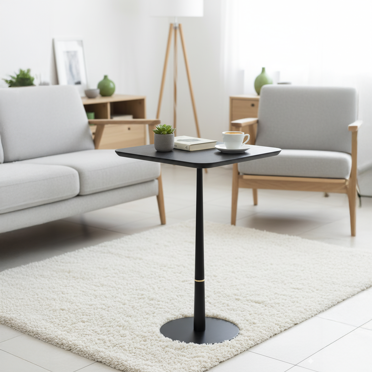 Crete Square Side Table with Metal Leg