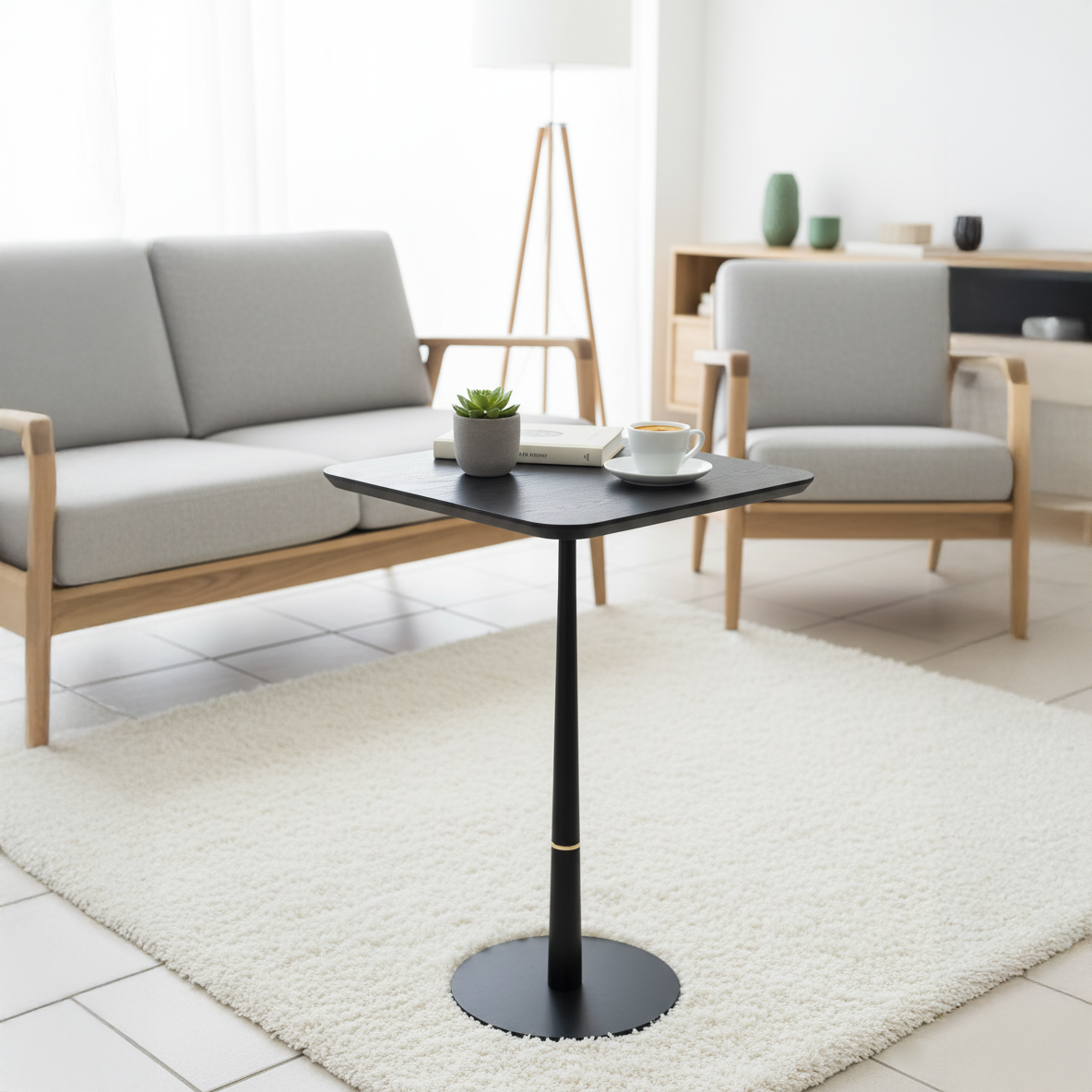 Crete Square Side Table with Metal Leg