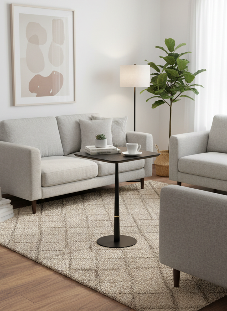 Crete Square Side Table with Metal Leg