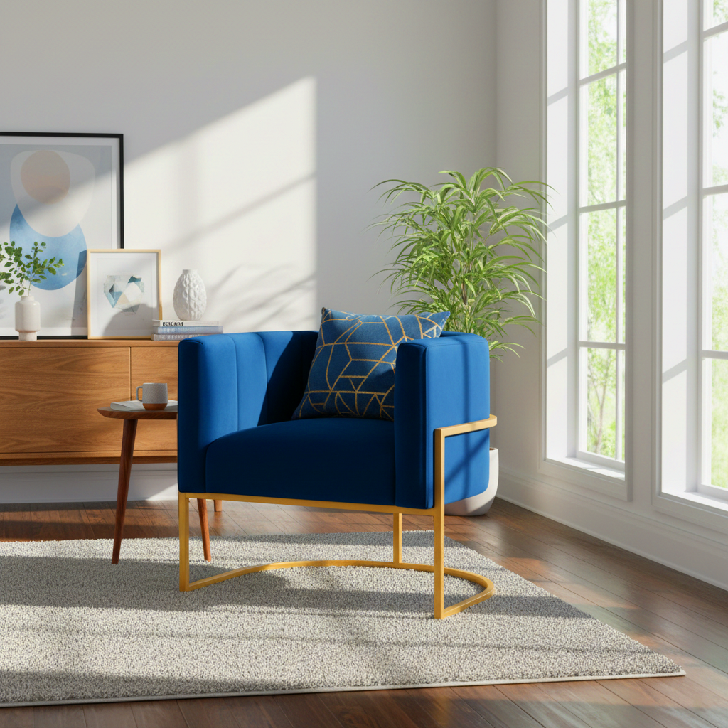 Huron Velvet Upholstered Accent Chair with Gold Leg