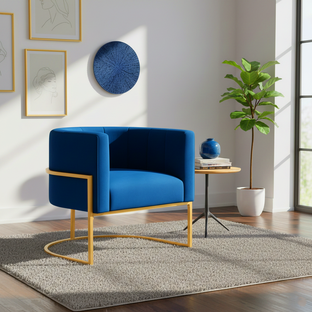 Huron Velvet Upholstered Accent Chair with Gold Leg