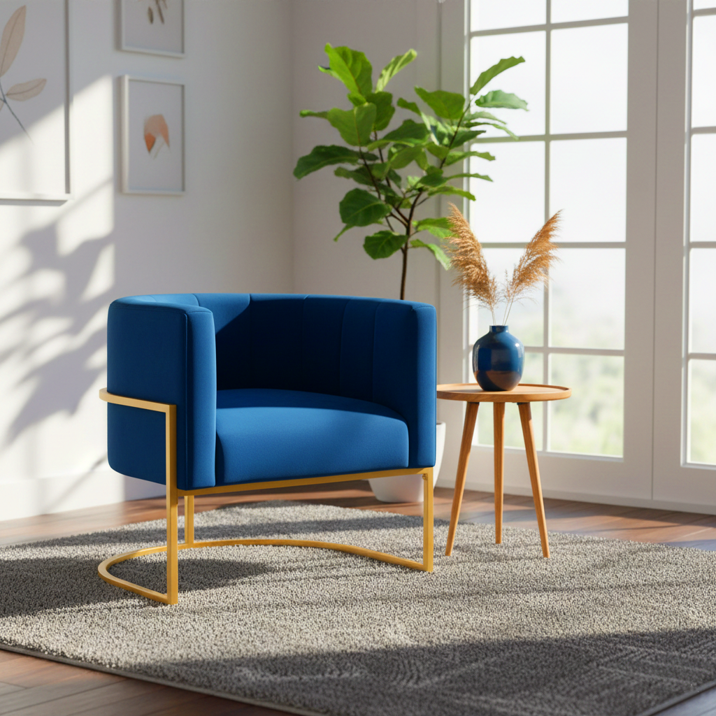 Huron Velvet Upholstered Accent Chair with Gold Leg