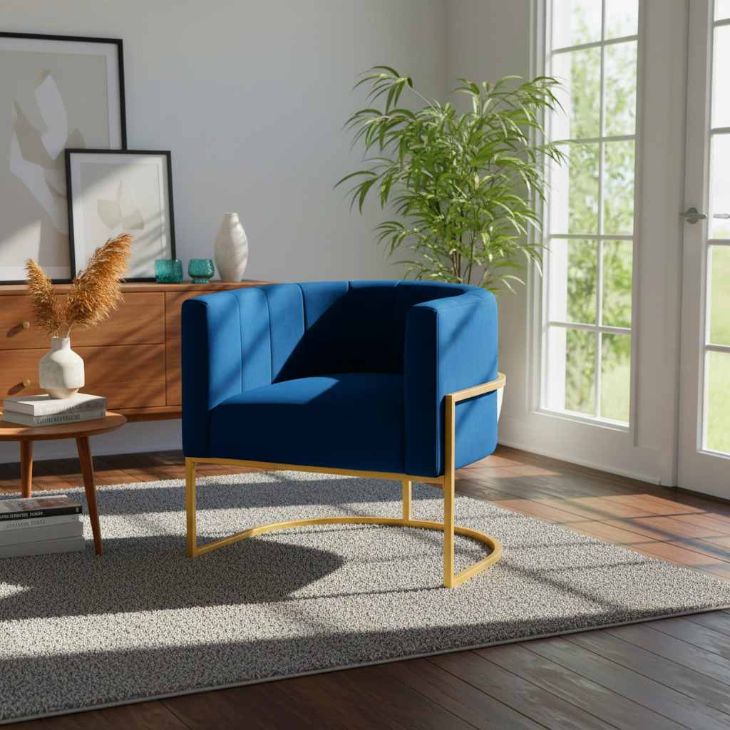 Huron Velvet Upholstered Accent Chair with Gold Leg
