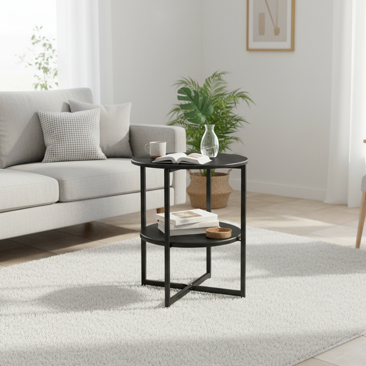 Durango Round Side Table with Storage Shelf