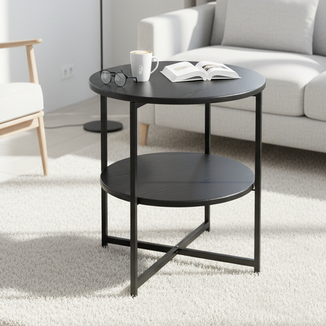 Durango Round Side Table with Storage Shelf