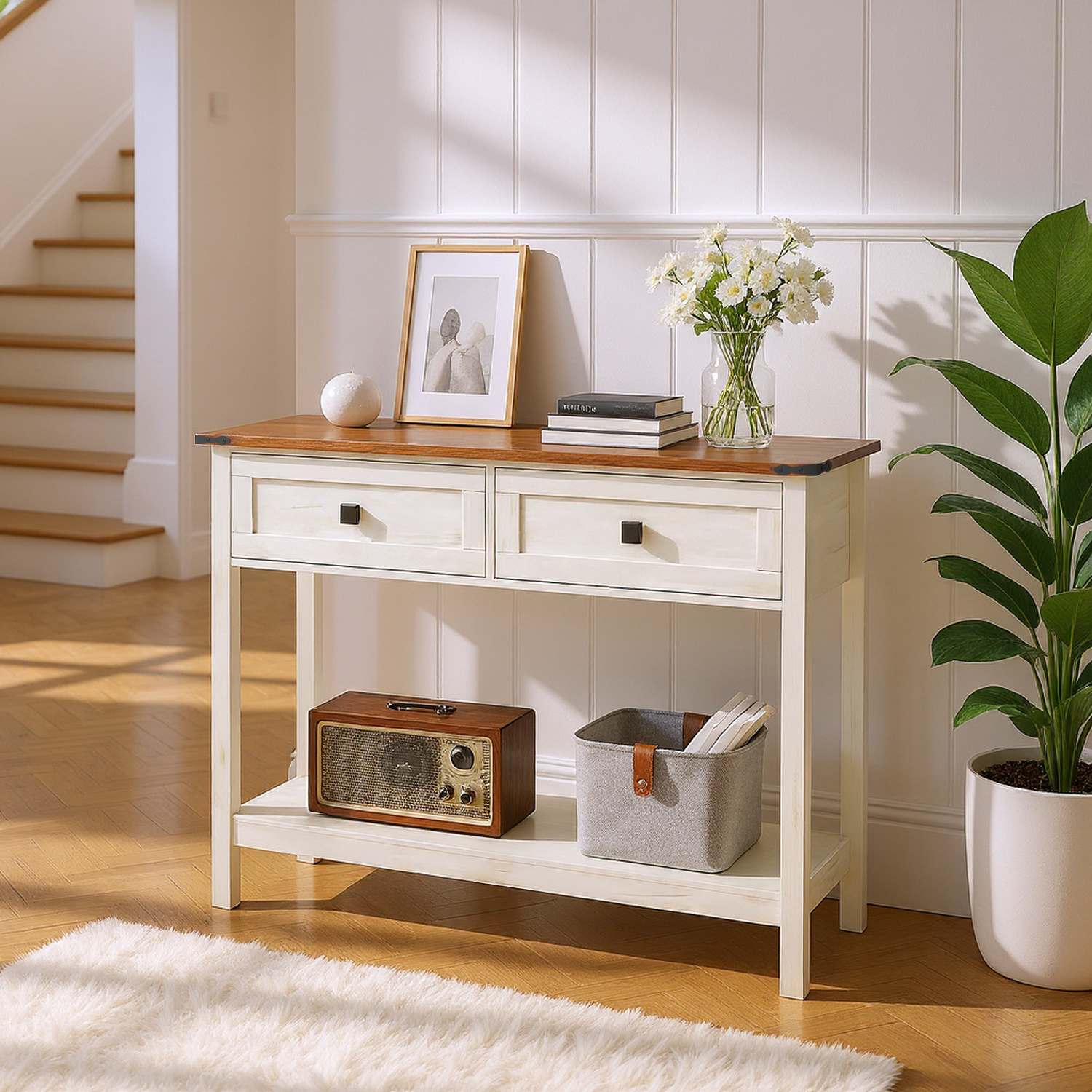 Elmwood Rustic Console Table with 2 Draw