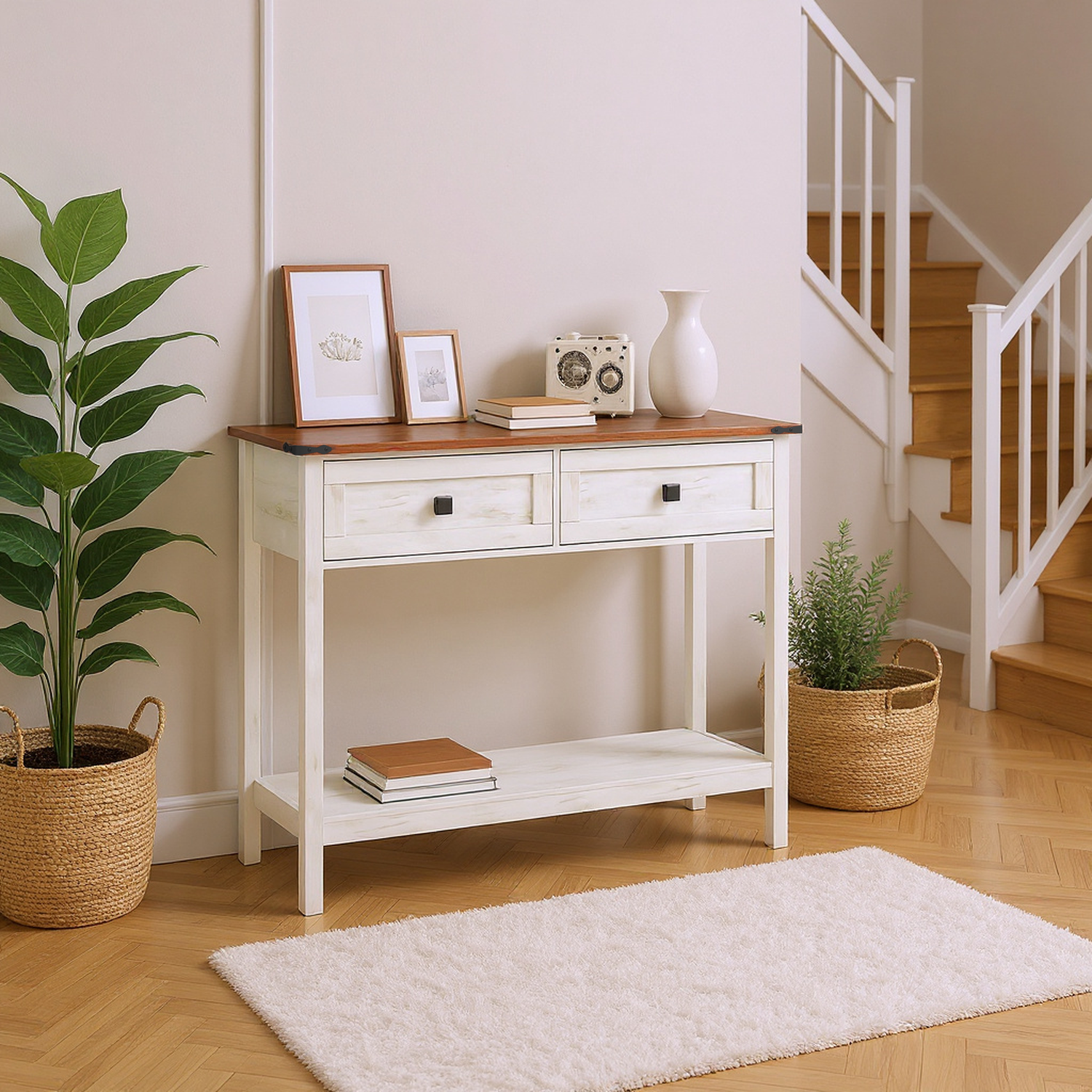Elmwood Rustic Console Table with 2 Draw