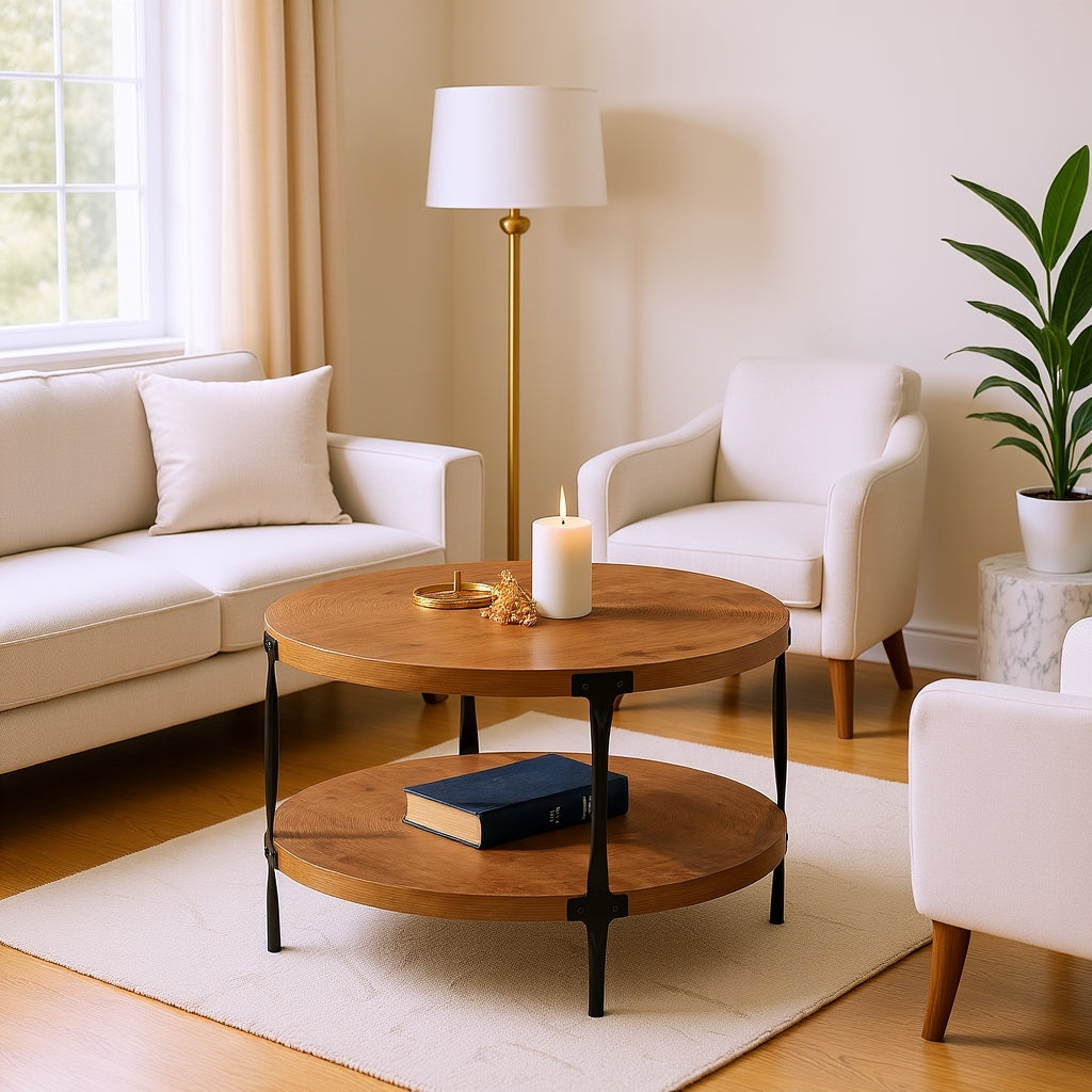 Lugano Round Coffee Table with 2 Tier Storage
