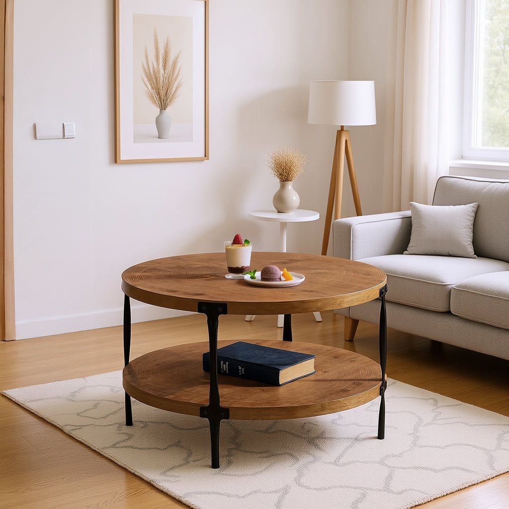 Lugano Round Coffee Table with 2 Tier Storage