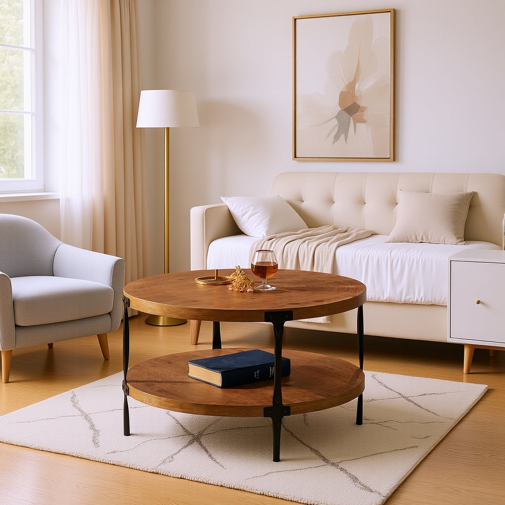 Lugano Round Coffee Table with 2 Tier Storage
