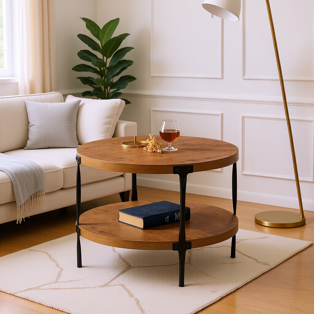 Lugano Round Coffee Table with 2 Tier Storage