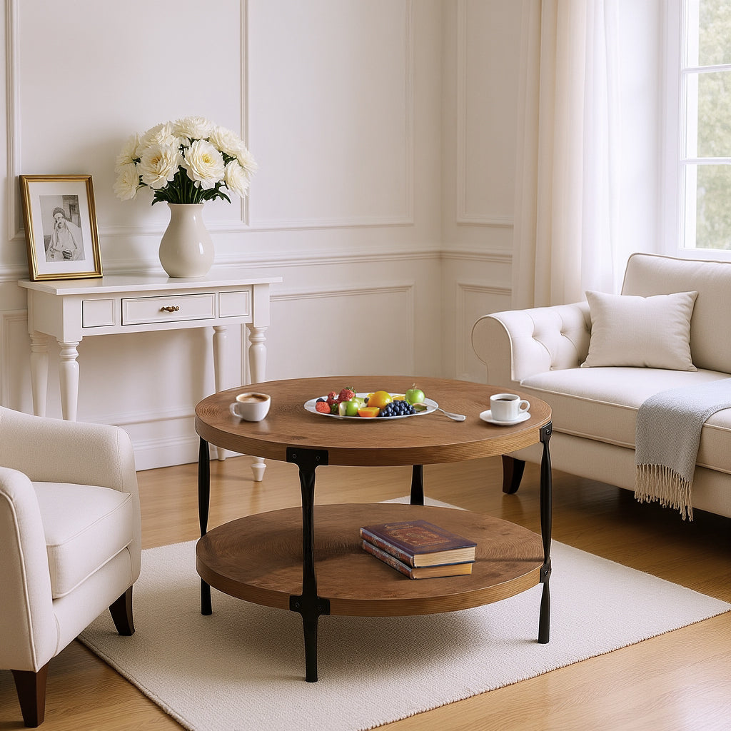 Lugano Round Coffee Table with 2 Tier Storage