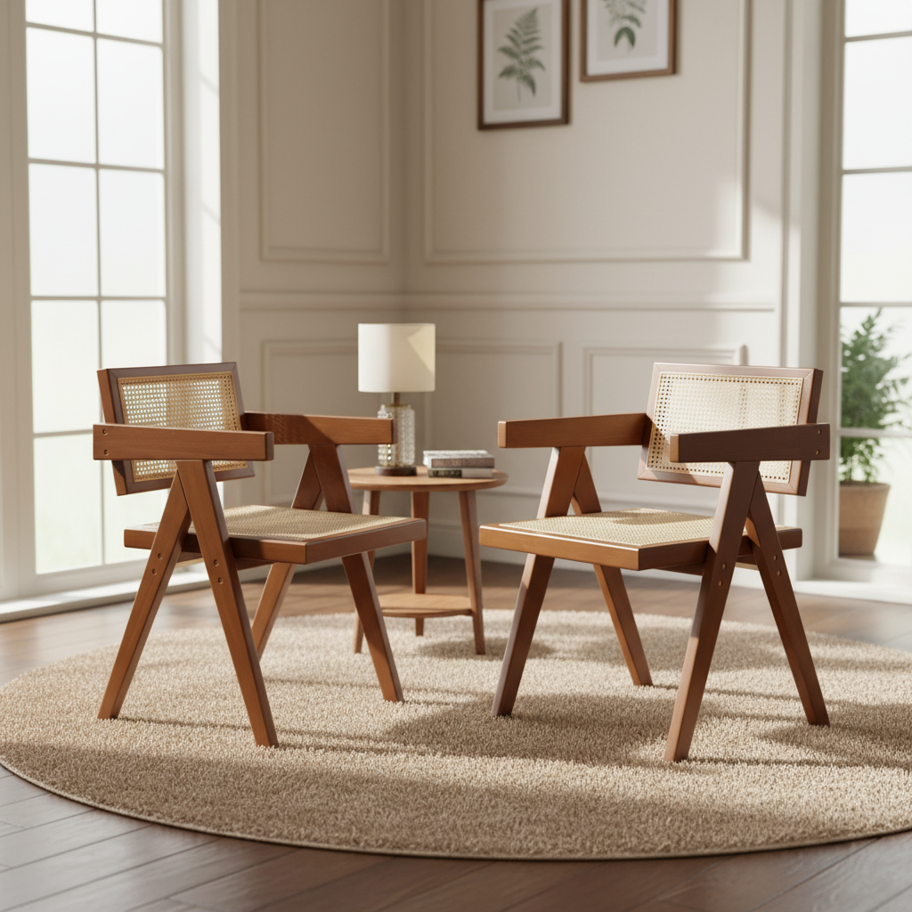 Mosel Rattan Modern Mid Century Dining Chairs Set of 2