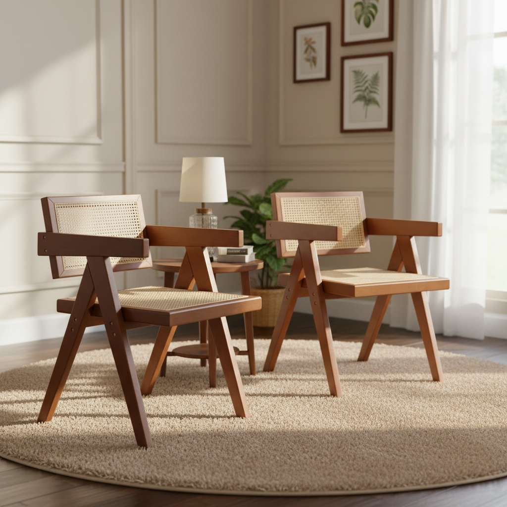Mosel Rattan Modern Mid Century Dining Chairs Set of 2