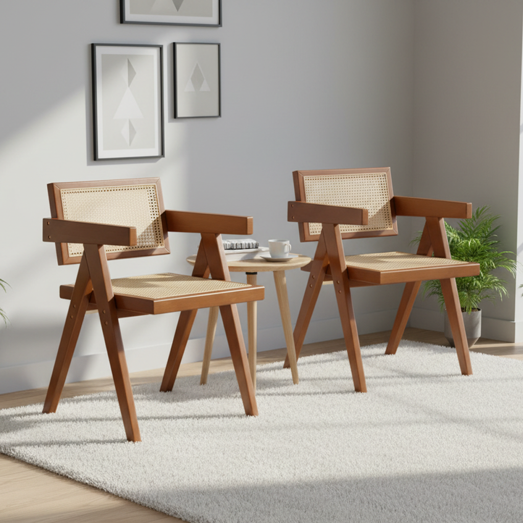 Mosel Rattan Modern Mid Century Dining Chairs Set of 2