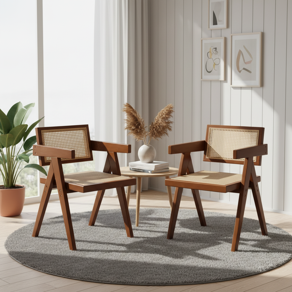 Mosel Rattan Modern Mid Century Dining Chairs Set of 2