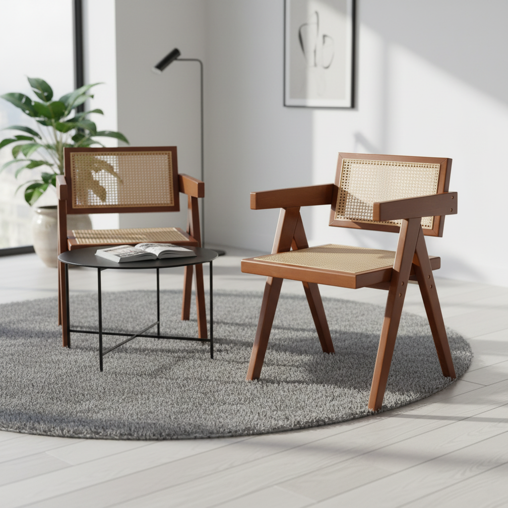Mosel Rattan Modern Mid Century Dining Chairs Set of 2