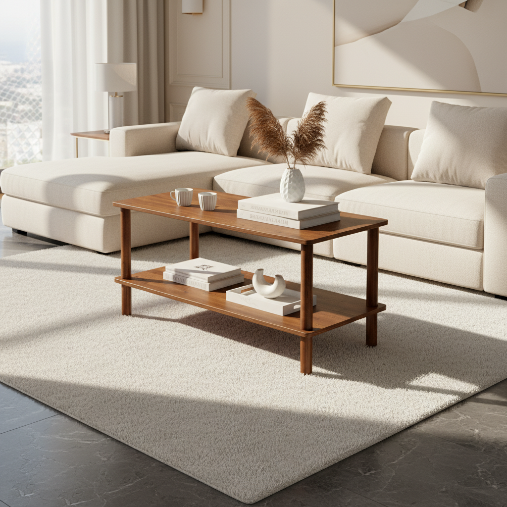 Cairn Modern Rectangular Coffee Table with Storage Shelf