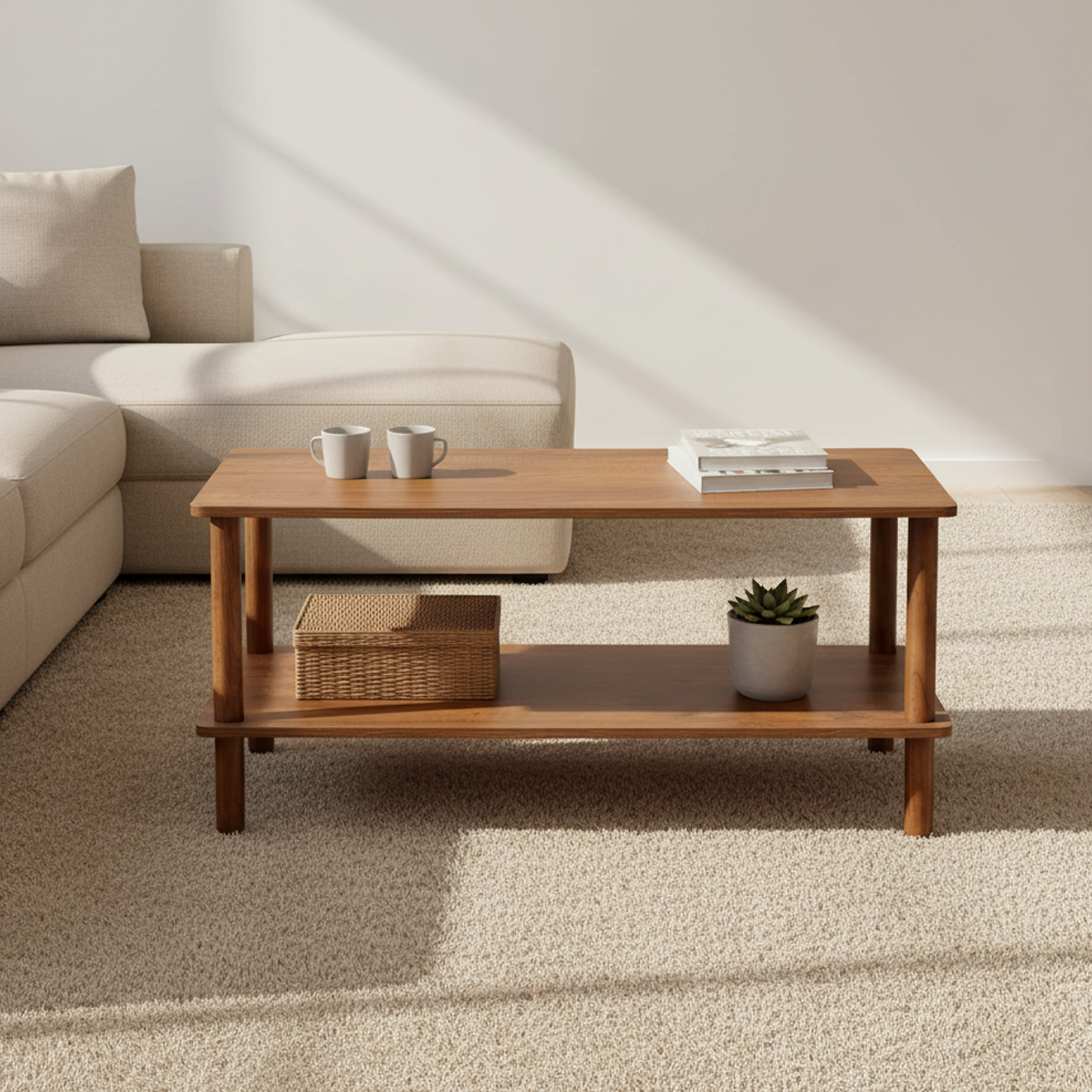 Cairn Modern Rectangular Coffee Table with Storage Shelf