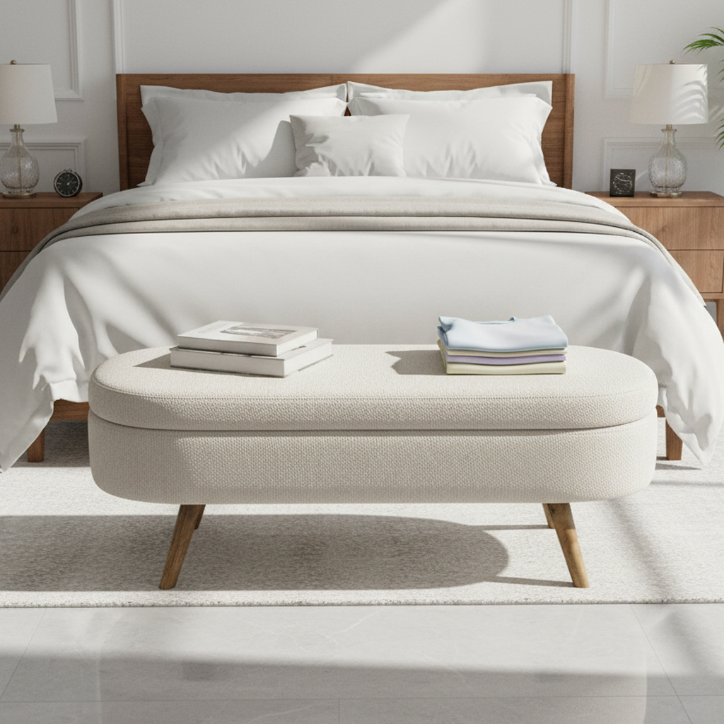 Evora Ottoman Storage Bench, Beige