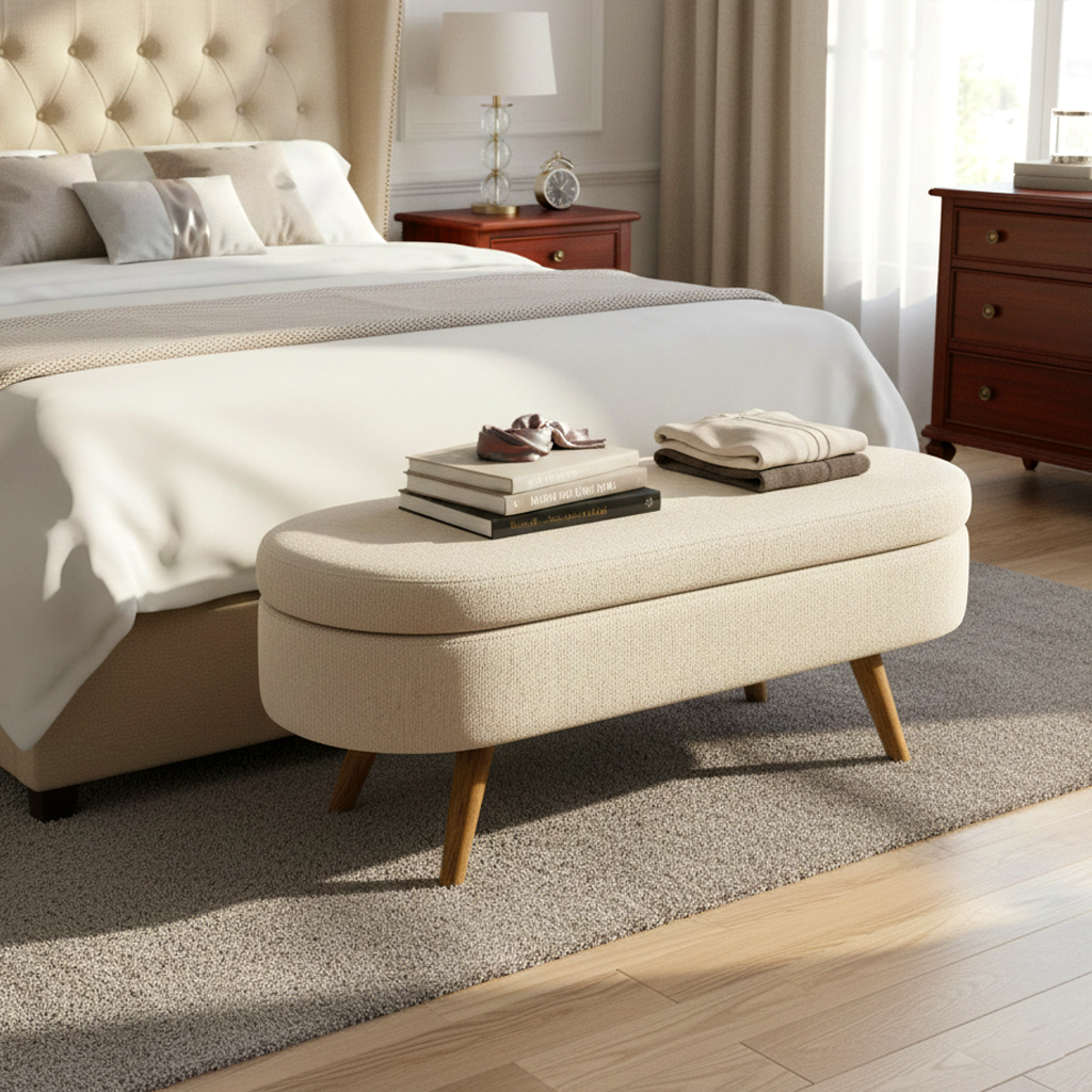 Evora Ottoman Storage Bench, Beige