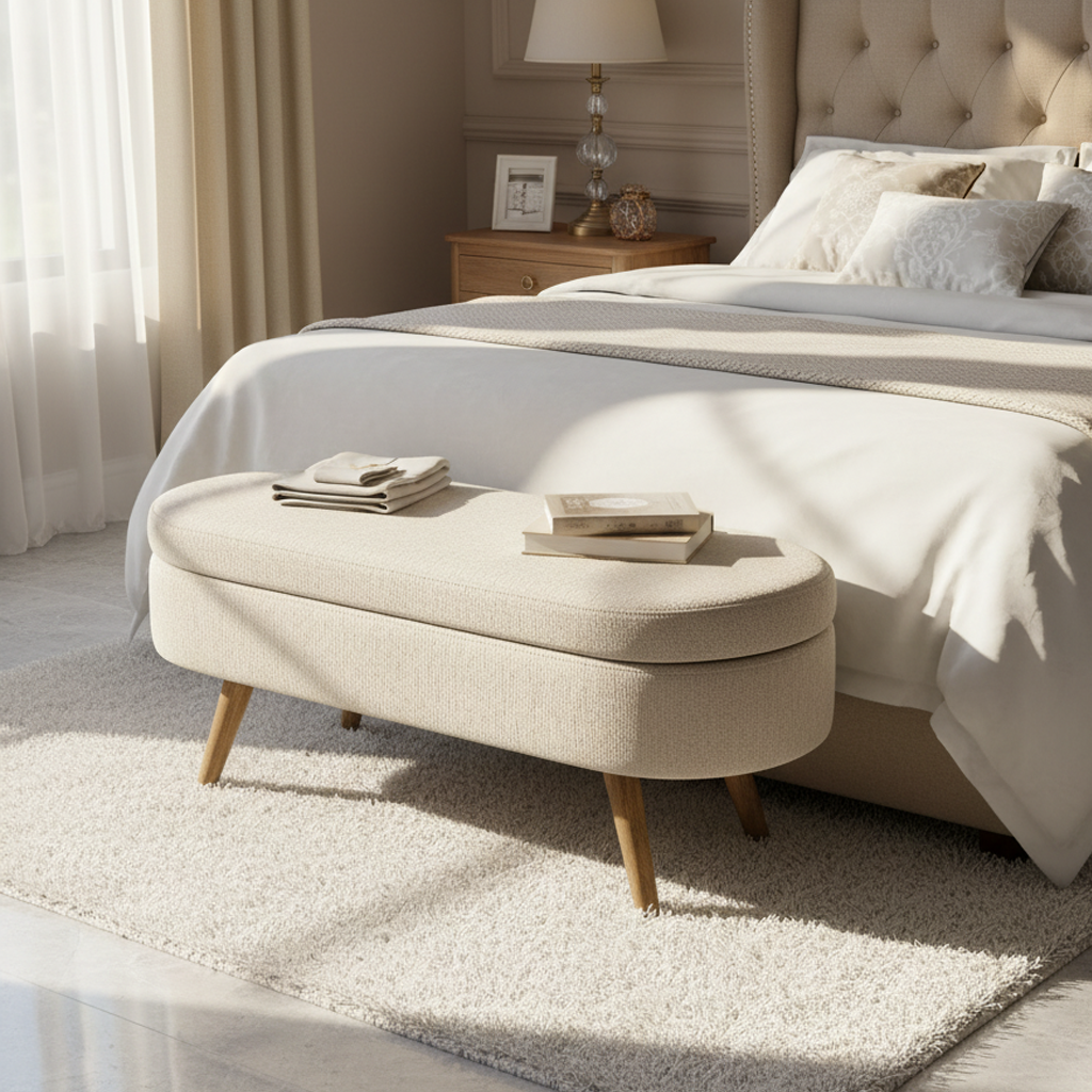 Evora Ottoman Storage Bench, Beige