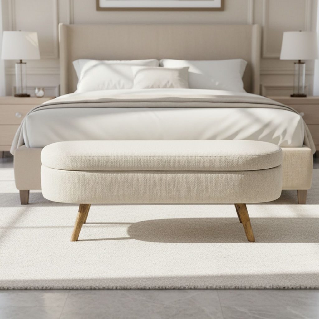 Evora Ottoman Storage Bench, Beige