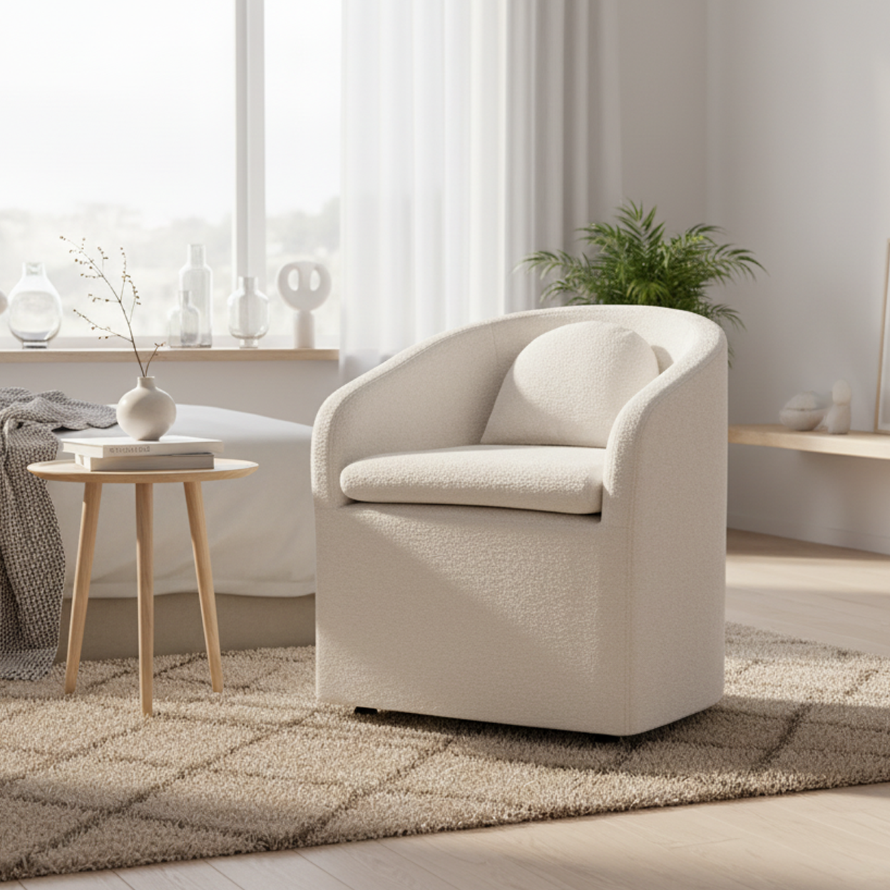 Badlands Chenille Accent Armchair with Wheels, Beige