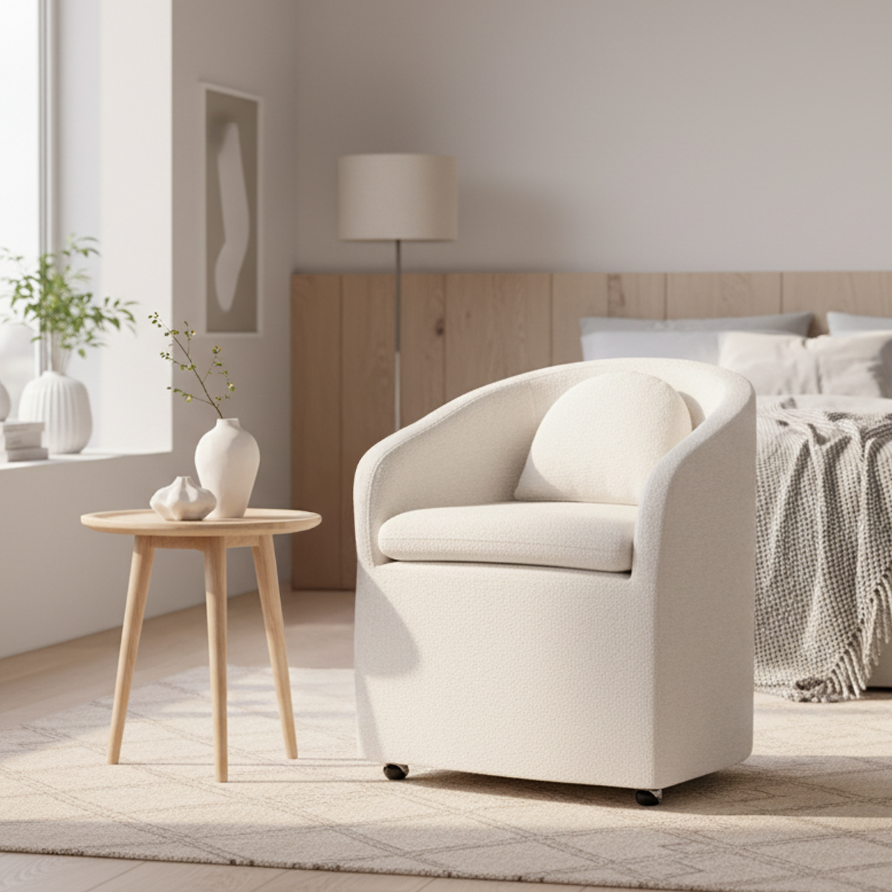 Badlands Chenille Accent Armchair with Wheels, Beige